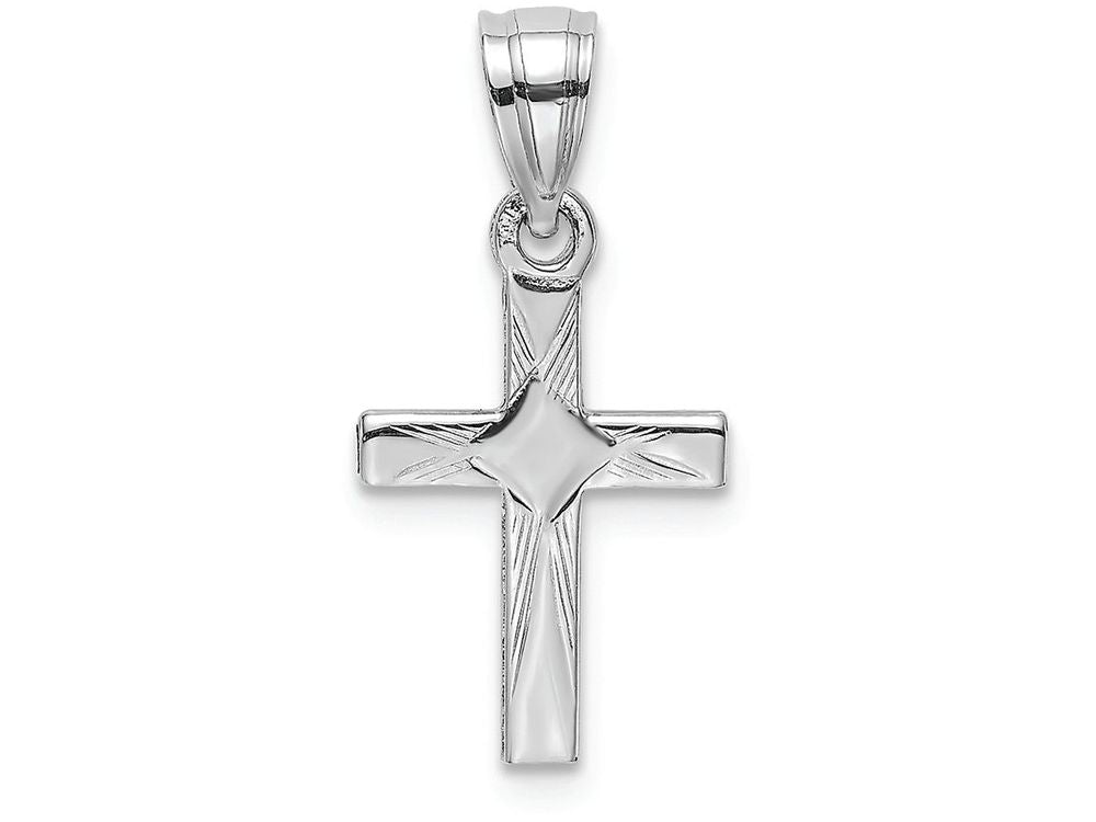 FJC Finejewelers 14k White Gold Mini Cross with Diamond Shape Center Charm