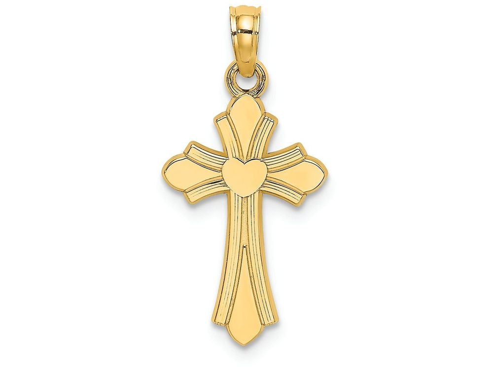 FJC Finejewelers 14k Yellow Gold Cross with Heart Center Teardrop Tips Charm