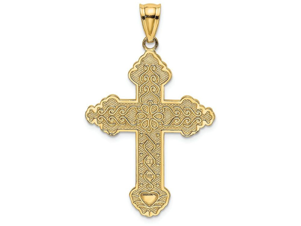 FJC Finejewelers 14k Yellow Gold Flower Centered Scroll Cross with Flower On Bottom Tip Charm