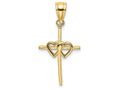 FJC Finejewelers 14k Yellow Gold Double Hearts On Stick Cross Charm