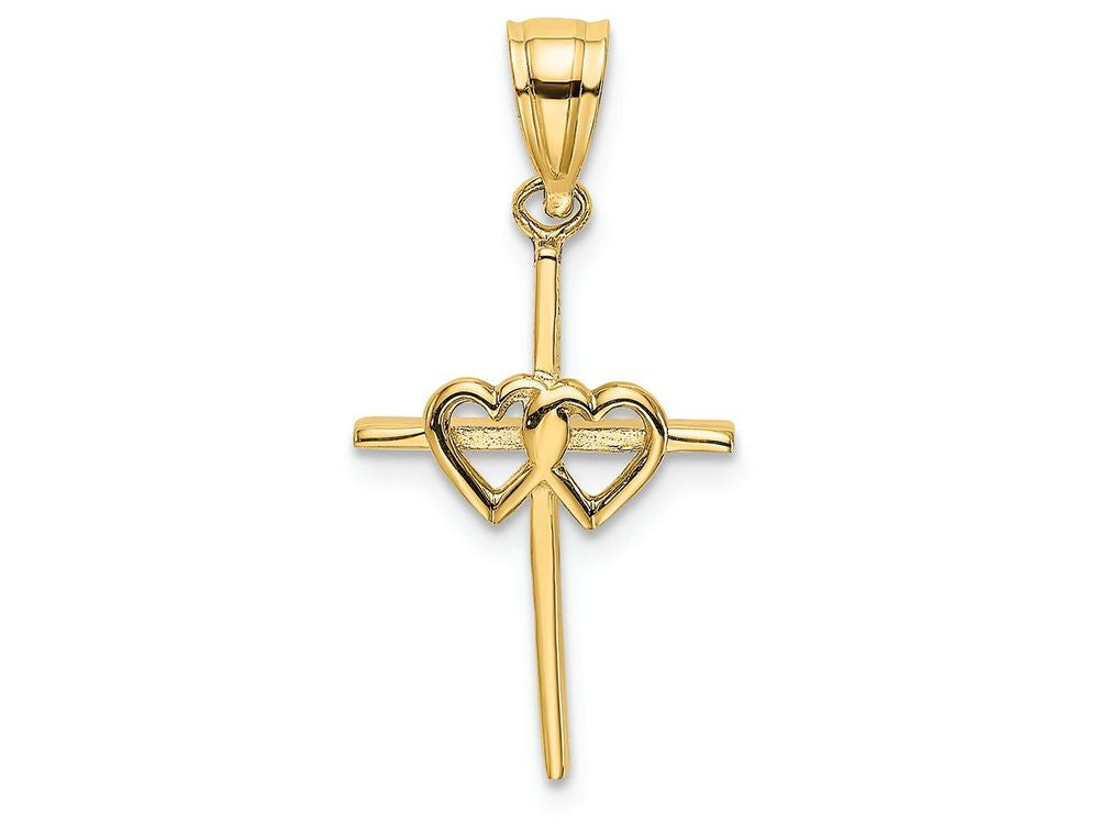 FJC Finejewelers 14k Yellow Gold Double Hearts On Stick Cross Charm