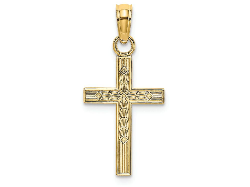 FJC Finejewelers 14k Yellow Gold Block Cross with Design Center Charm