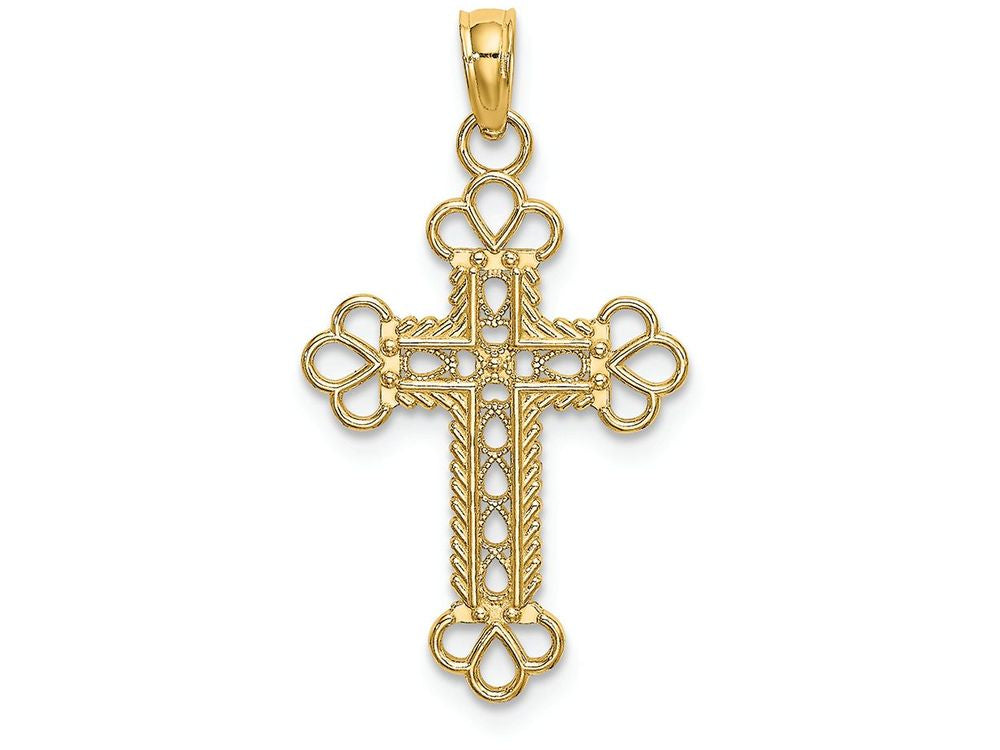 FJC Finejewelers 14k Yellow Gold Rope Frame Block Cross with Club Tips Cu-out Charm