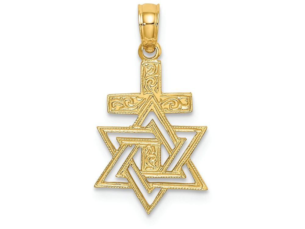 FJC Finejewelers 14k Yellow Gold Star Of David Cross Polish Engraved - Jewish Charm