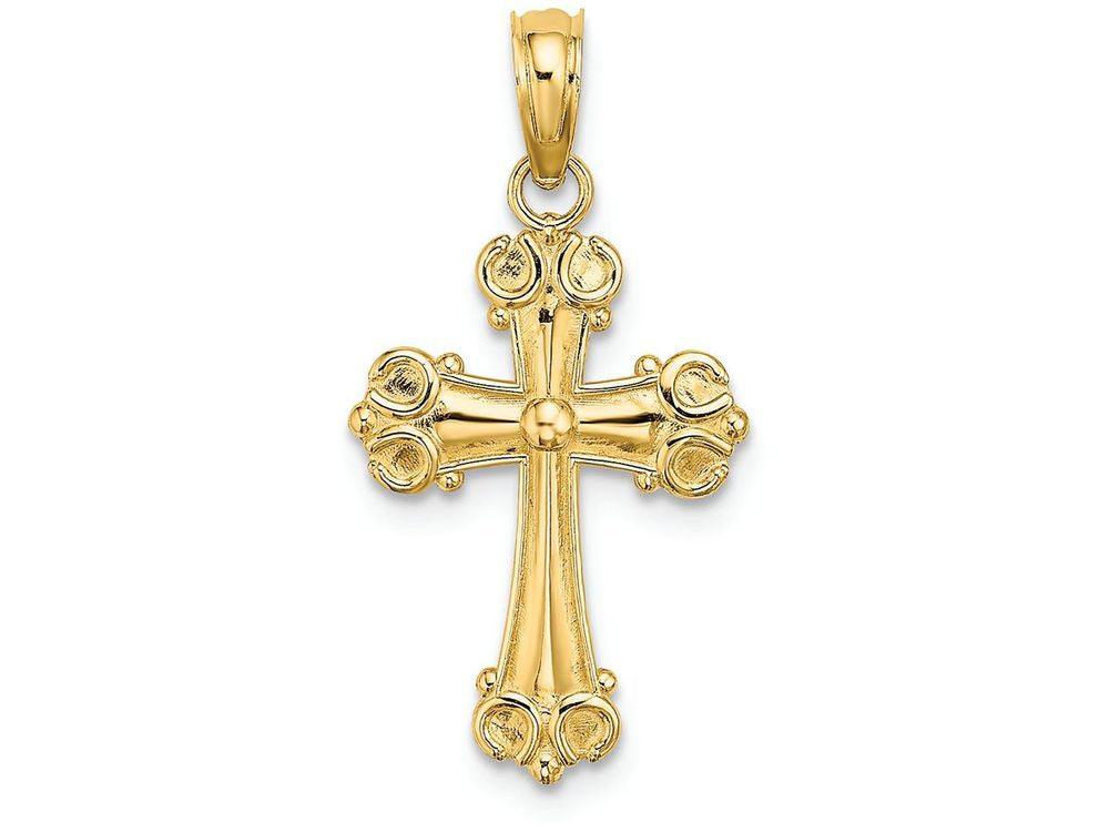 FJC Finejewelers 14k Yellow Gold Cross with Scroll Tips And Button Center Charm