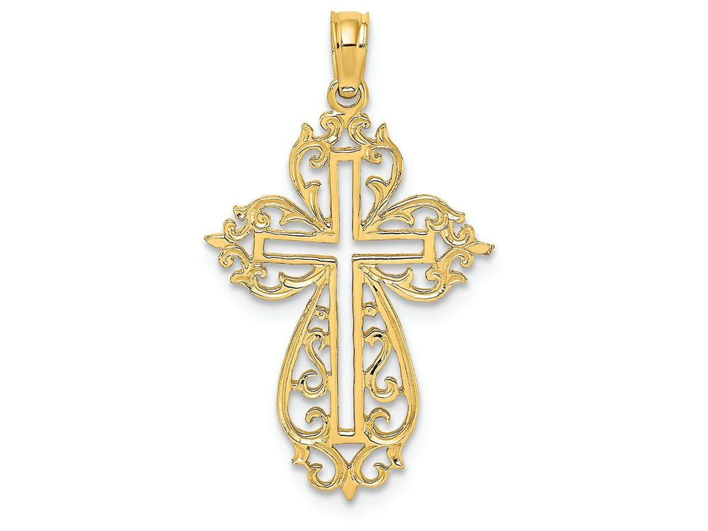 FJC Finejewelers 14k Yellow Gold Scroll Framed Cross Charm