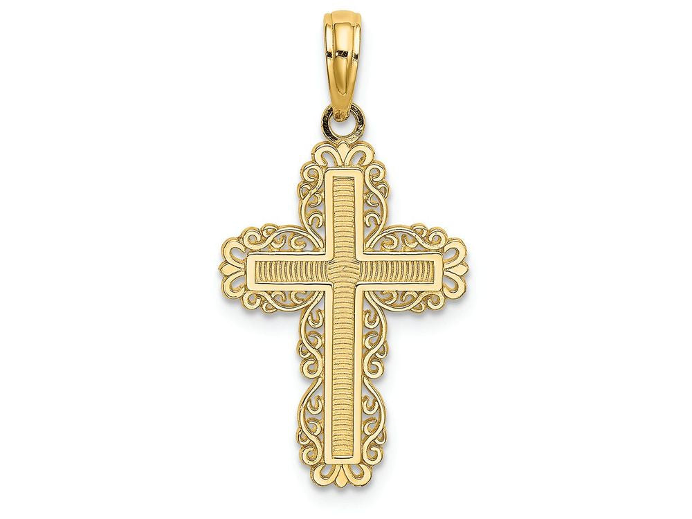 FJC Finejewelers 14k Yellow Gold Cross with Lace Trim Border Charm