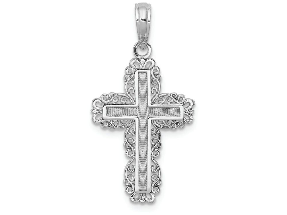 FJC Finejewelers 14k White Gold Cross with Lace Trim Border Charm
