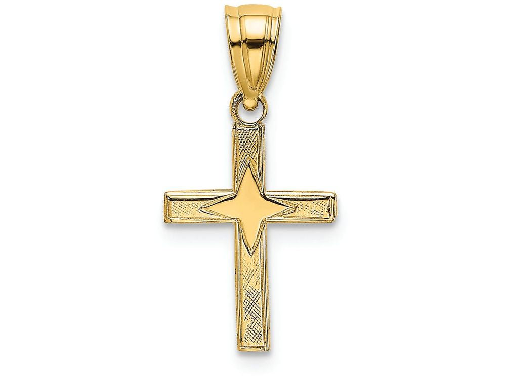 FJC Finejewelers 14k Yellow Gold Mini Cross with Star Pattern Centerhp Charm