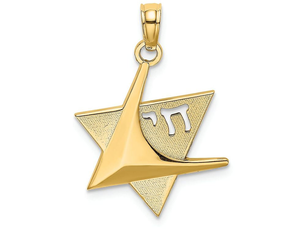 FJC Finejewelers 14k Yellow Gold Jewish Star Of David with Chai (long Life) Charm