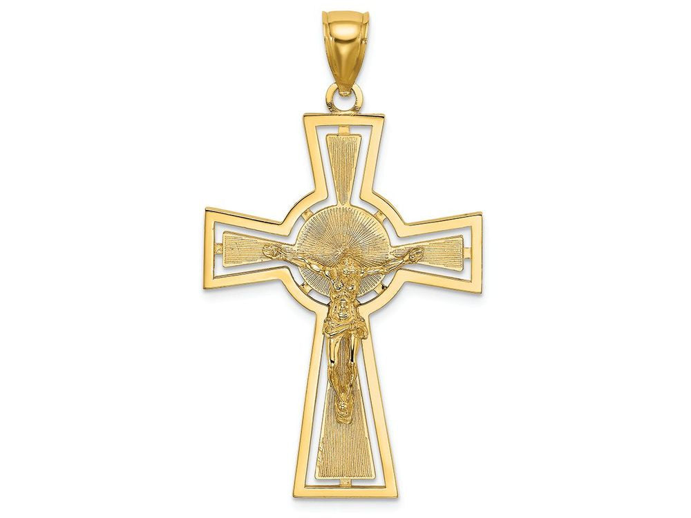 FJC Finejewelers 14k Yellow Gold Crucifix with Center Circle Charm
