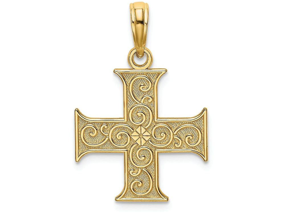 FJC Finejewelers 14k Yellow Gold Greek Cross with Swirl Design Charm