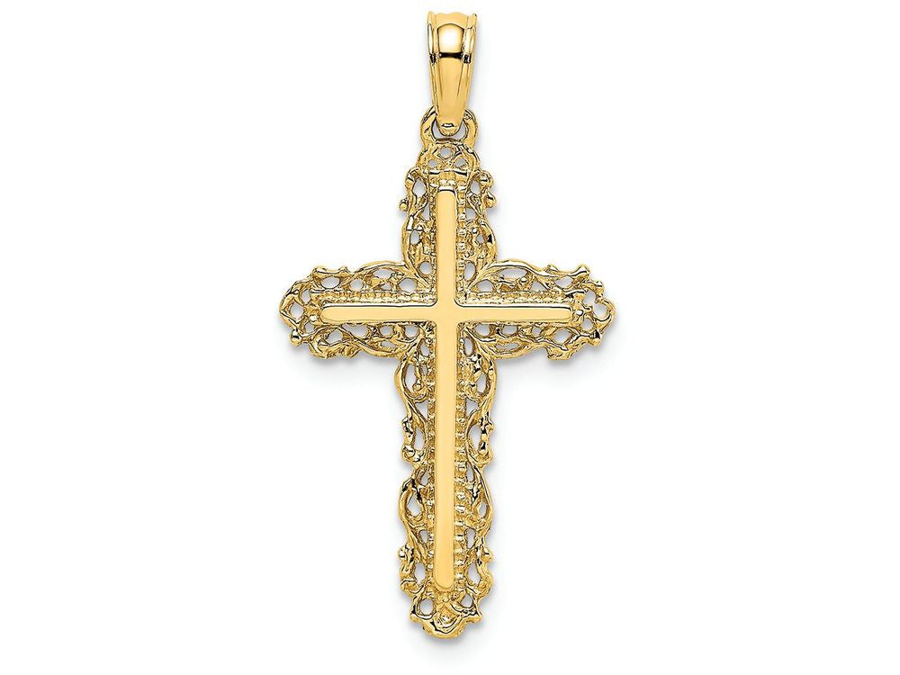 FJC Finejewelers 14k Yellow Gold Cross with Filigree Lace Trim Charm