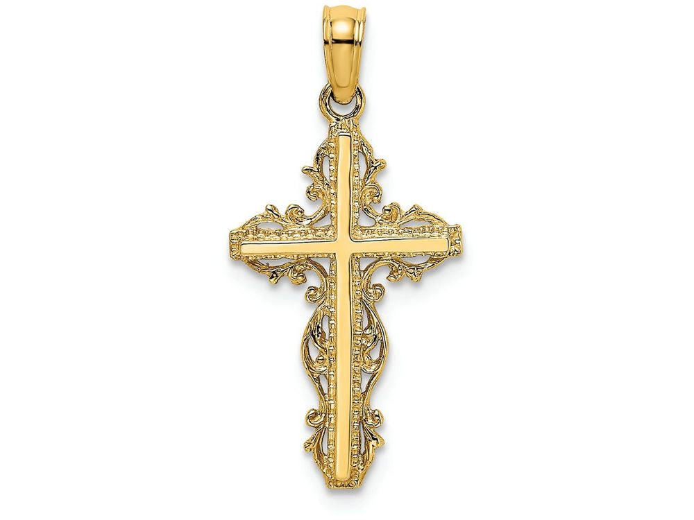 FJC Finejewelers 14k Yellow Gold Stick Cross with Lace Trim Charm