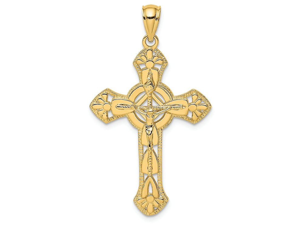 FJC Finejewelers 14k Yellow Gold Crucifix with Arrow Tips Circle Center Charm