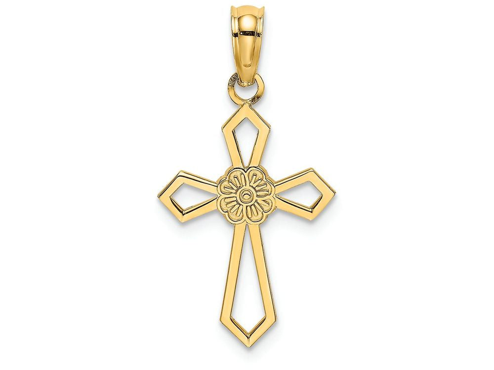 FJC Finejewelers 14k Yellow Gold Cross with Flower Center Flat Charm