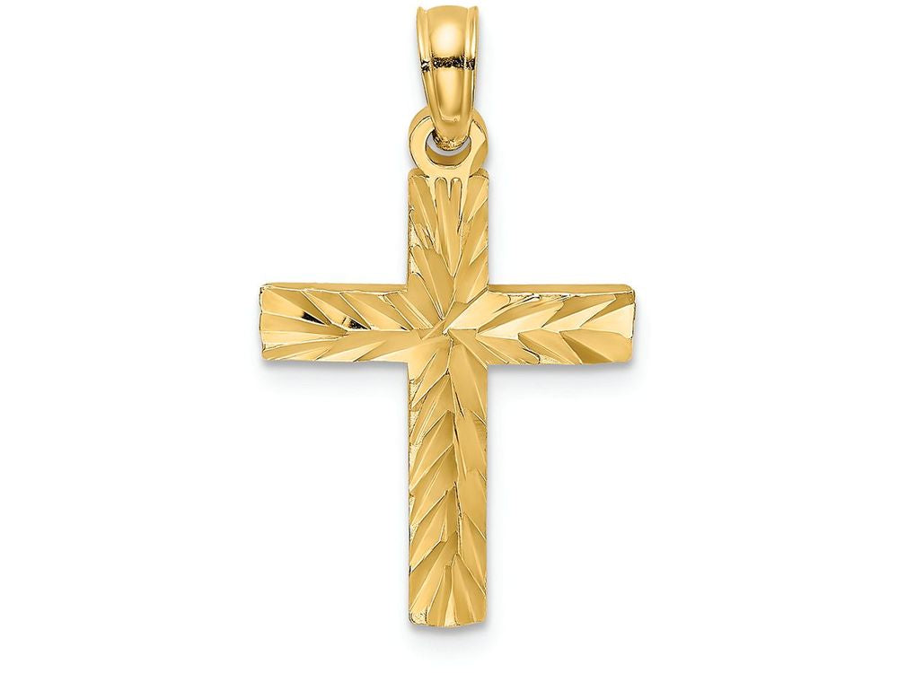 FJC Finejewelers 14k Yellow Gold Bright Cut Block Cross with Starburst Center Charm