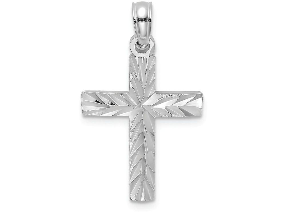 FJC Finejewelers 14k White Gold Bright Cut Block Cross with Starburst Center Charm