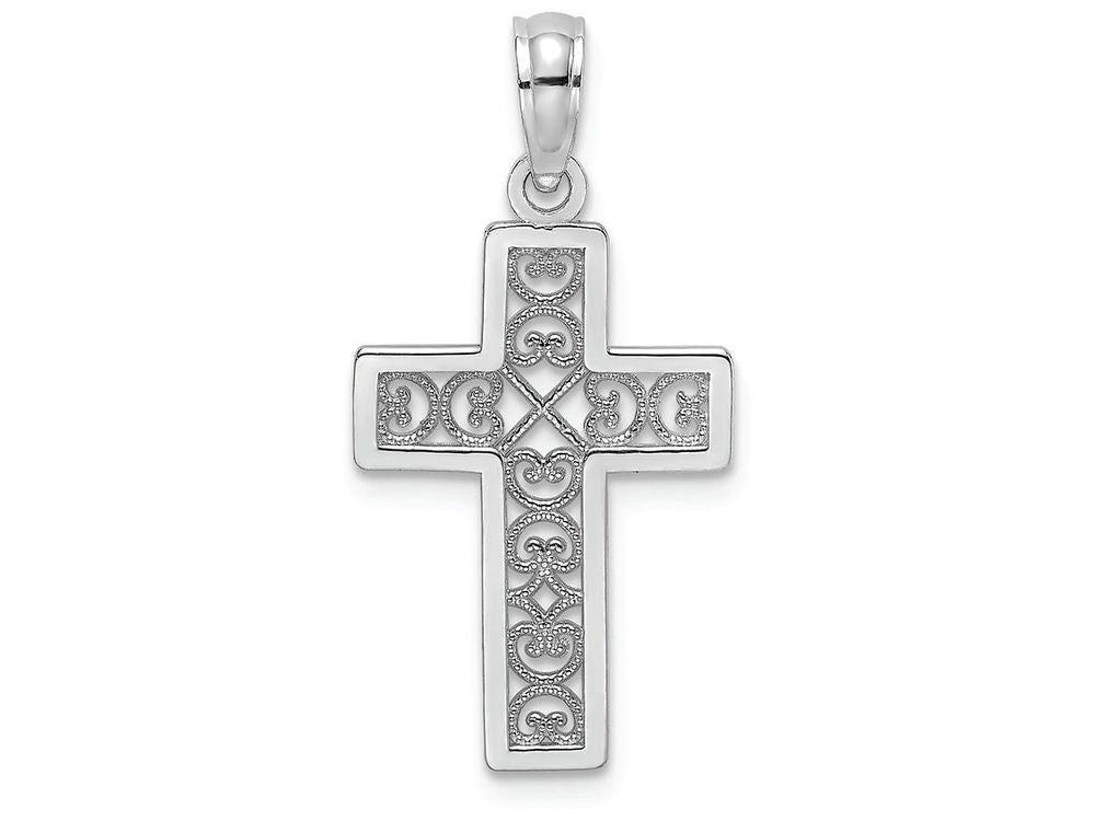 FJC Finejewelers 14k White Gold Square Cross "x" Lace Center Charm