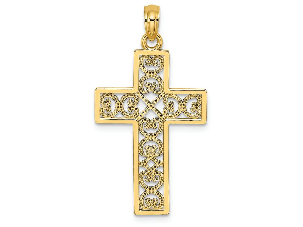 FJC Finejewelers 14k Yellow Gold Square Cross "x" Lace Square Cross "x" Lace Center Charm