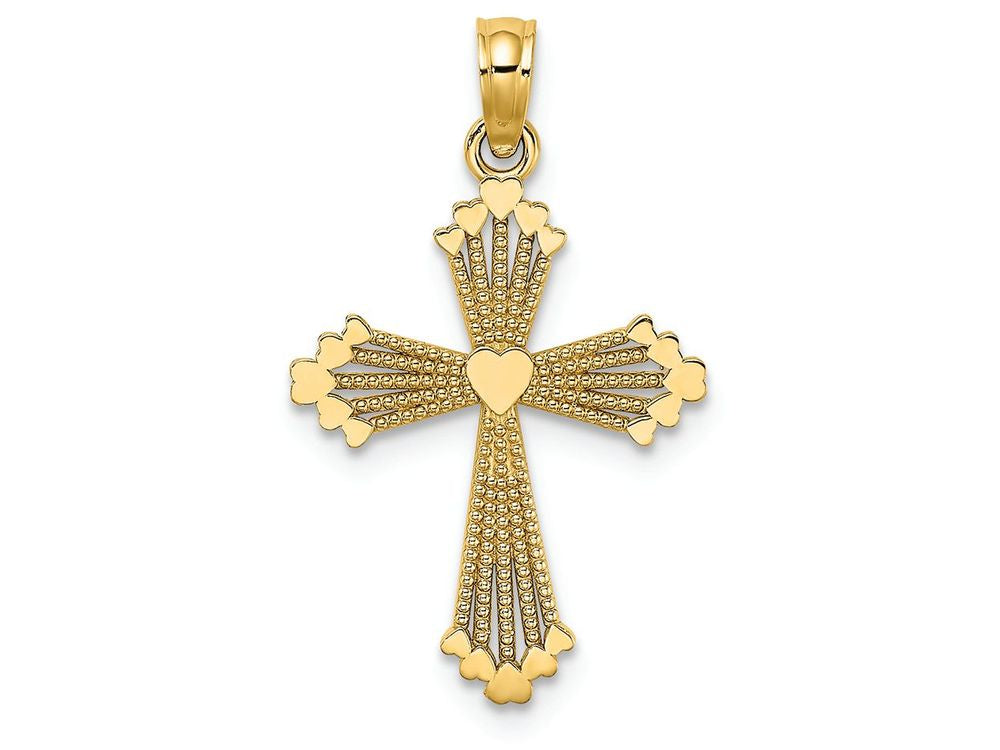 FJC Finejewelers 14k Yellow Gold Cross with Heart Center Stripes Charm
