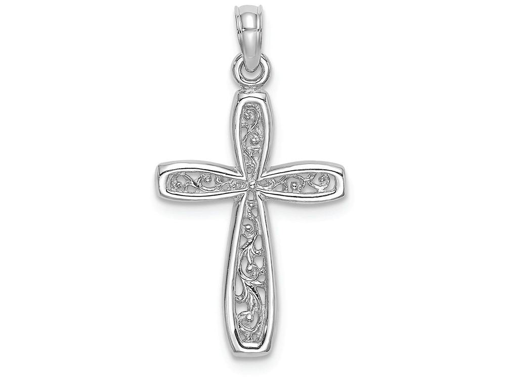 FJC Finejewelers 14k White Gold Cross with Filigree Center Charm