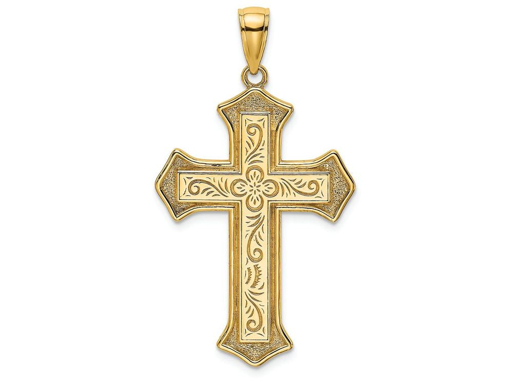 FJC Finejewelers 14k Yellow Gold Filigree Center Block Cross Charm Double Layer