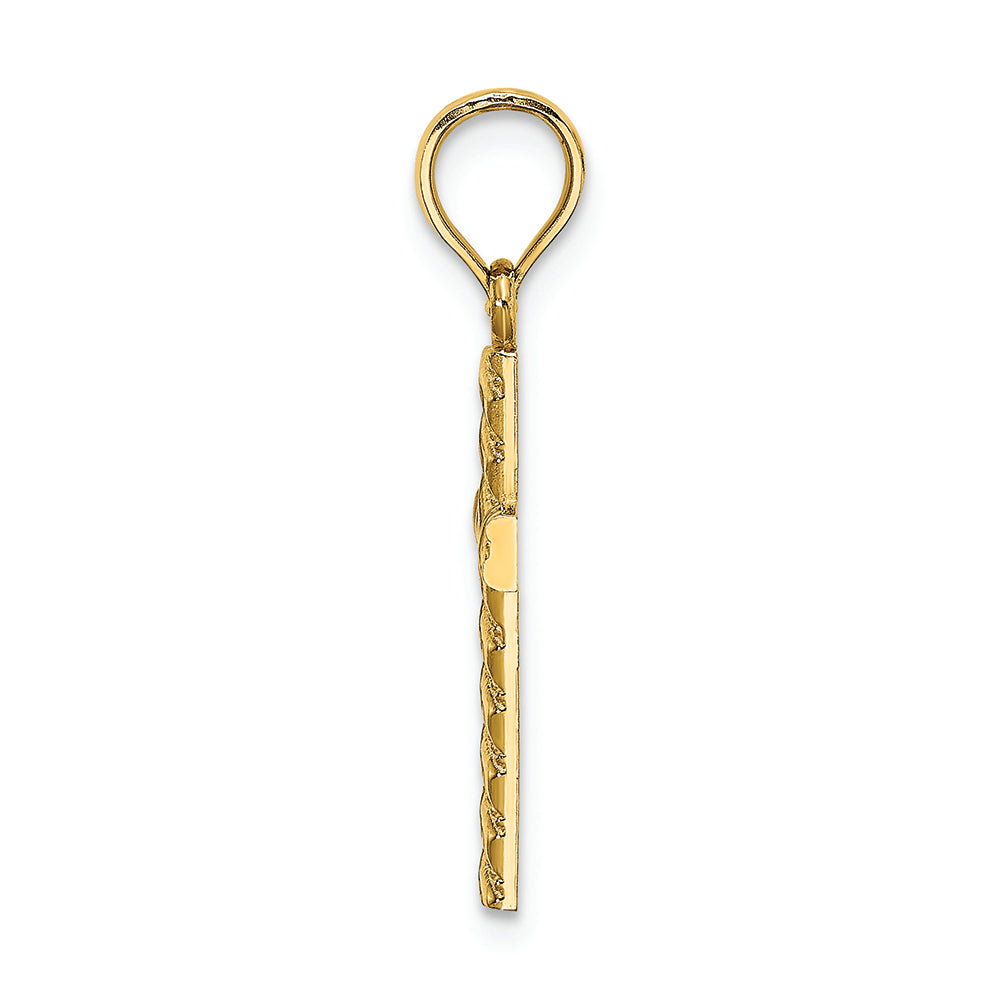 FJC Finejewelers 14k Yellow Gold Ribbed Cross with Diagonal Beaded Stripes Charm