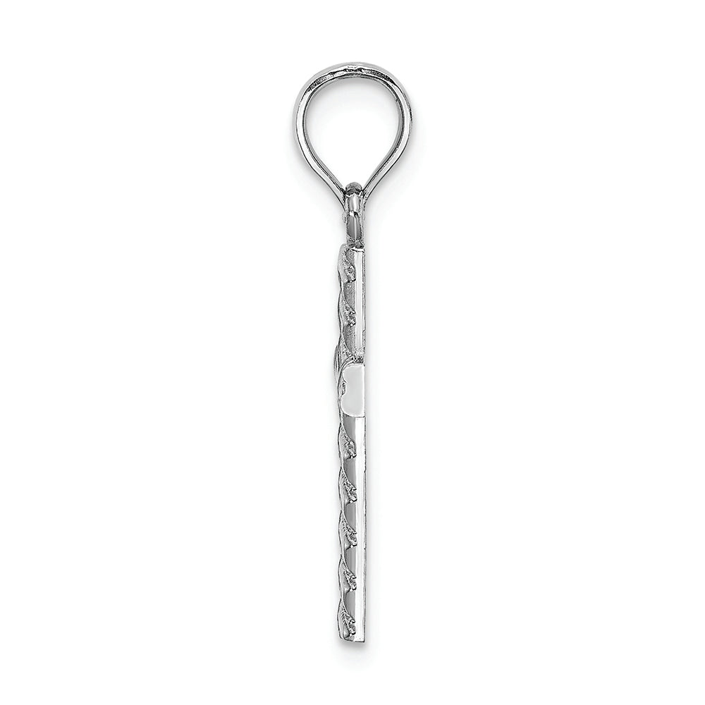 FJC Finejewelers 14k White Gold Ribbed Cross with Diagonal Beaded Stripes Charm