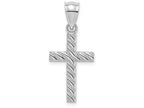 FJC Finejewelers 14k White Gold Ribbed Cross with Diagonal Beaded Stripes Charm