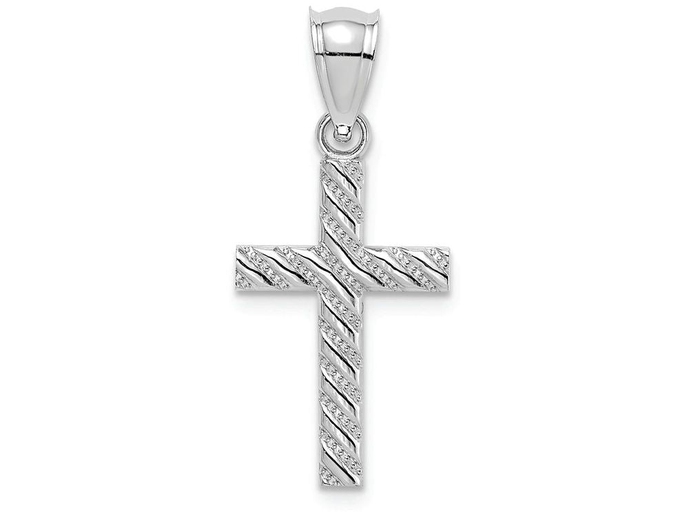 FJC Finejewelers 14k White Gold Ribbed Cross with Diagonal Beaded Stripes Charm
