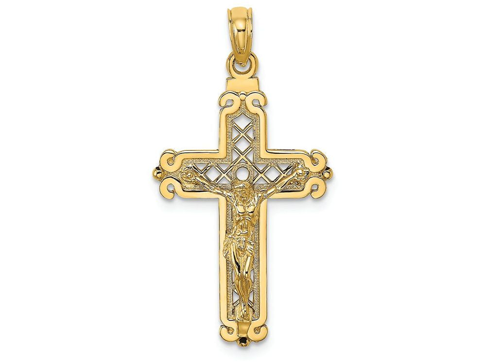 FJC Finejewelers 14k Yellow Gold Crucifix On Lattice Cross with Scroll Tips Charm