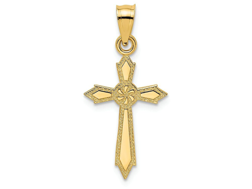 FJC Finejewelers 14k Yellow Gold Cross with Engraved Edges Pinwheel Center Charm