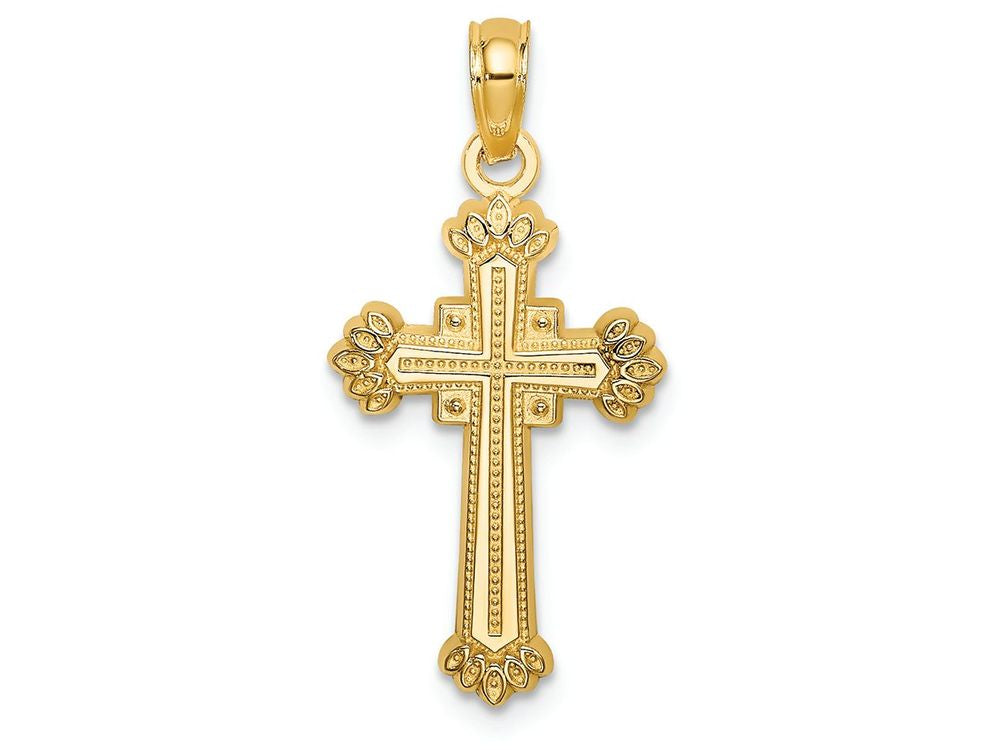 FJC Finejewelers 14k Yellow Gold Cross with Leaves On Edges Center Is "box" Shaped Charm
