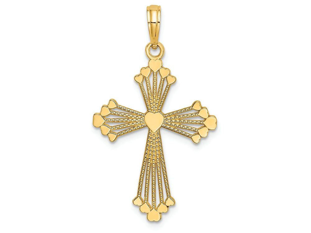 FJC Finejewelers 14k Yellow Gold Cross with Heart Center Stripes Charm