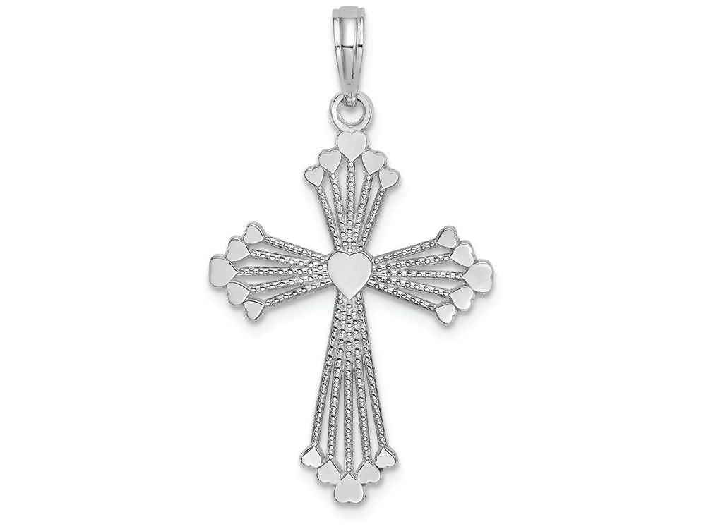 FJC Finejewelers 14k White Gold Cross with Heart Center Stripes Charm