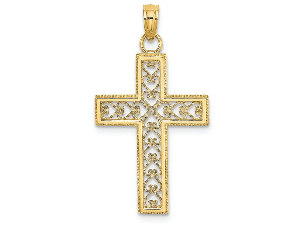 FJC Finejewelers 14k Yellow Gold Beaded Outlinefiligree Center Cross Charm