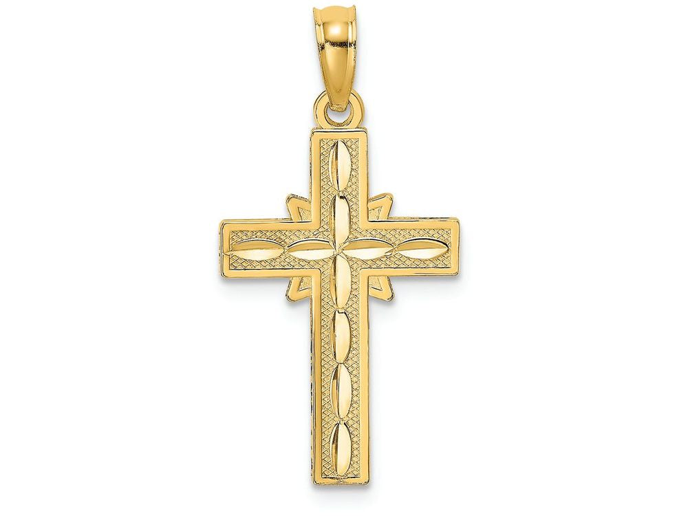 FJC Finejewelers 14k Yellow Gold Bright Cut Etched Cross Starburst Behind Charm