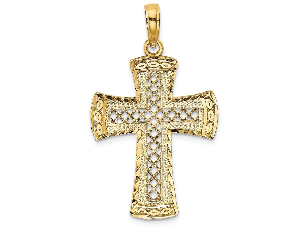 FJC Finejewelers 14k Yellow Gold Latice Cross with Satin Edge Bright Cut Tips Charm