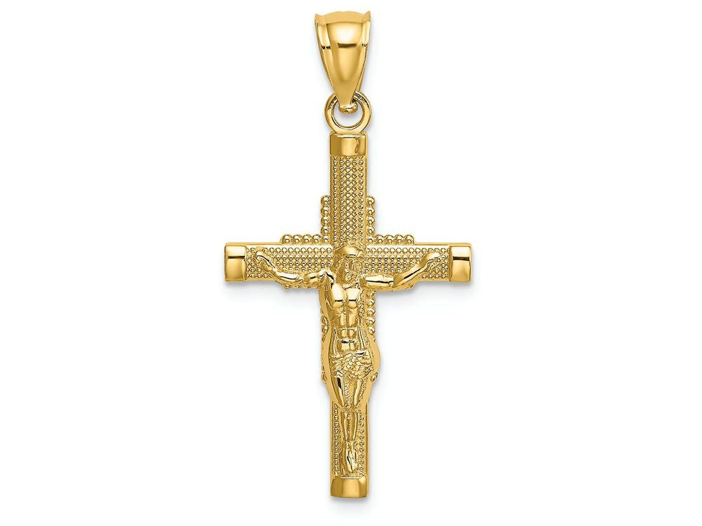 FJC Finejewelers 14k Yellow Gold Beaded Accent Cross Behind Crucifix Charm