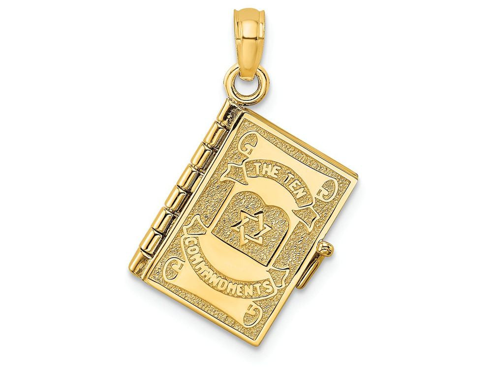 FJC Finejewelers 14k Yellow Gold 3d Hebrew Ten Commandments Book - Jewishmoveable Pages Charm