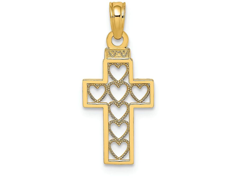 FJC Finejewelers 14k Yellow Gold Block Cross with Hearts Charm