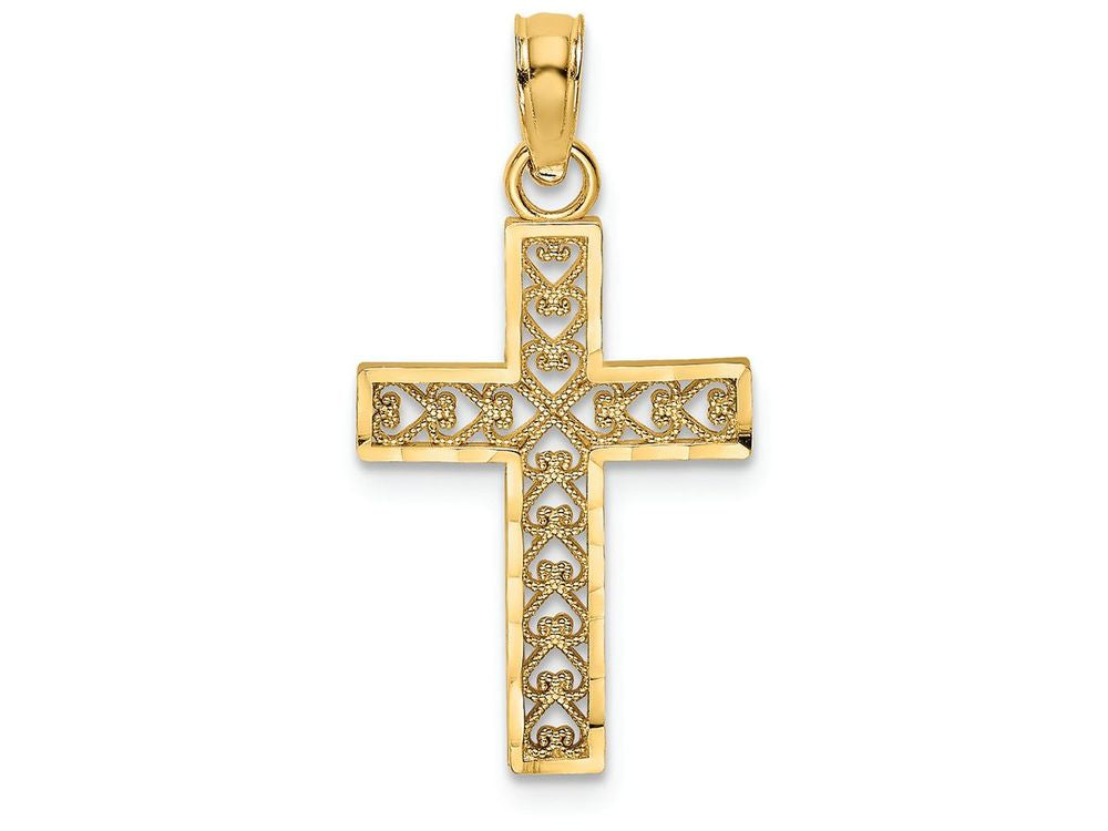 FJC Finejewelers 14k Yellow Gold Bright Cut Edge Filigree Center Cross Charm