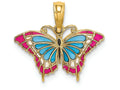 FJC Finejewelers 14k Yellow Gold Small Butterfly with Blue Stained Glass Wings Pink Outline Charm