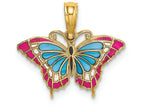 FJC Finejewelers 14k Yellow Gold Small Butterfly with Blue Stained Glass Wings Pink Outline Charm