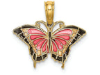 FJC Finejewelers 14k Yellow Gold Small Butterfly with Pink Stained Glass Wings Black Outline Charm