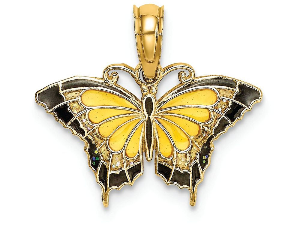 FJC Finejewelers 14k Yellow Gold Small Butterfly with Yellow Stained Glass Wings Black Outline Charm