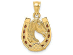 FJC Finejewelers 14k Yellow Gold Horse Head In Horseshoe with Stained Glass Brown Accents Charm