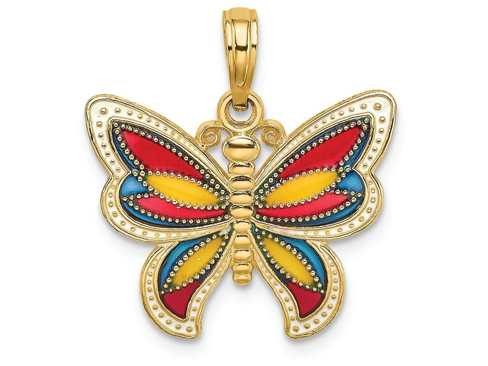 FJC Finejewelers 14k Yellow Gold Butterfly with Stained Glass Beaded Wingsmulti-color Charm