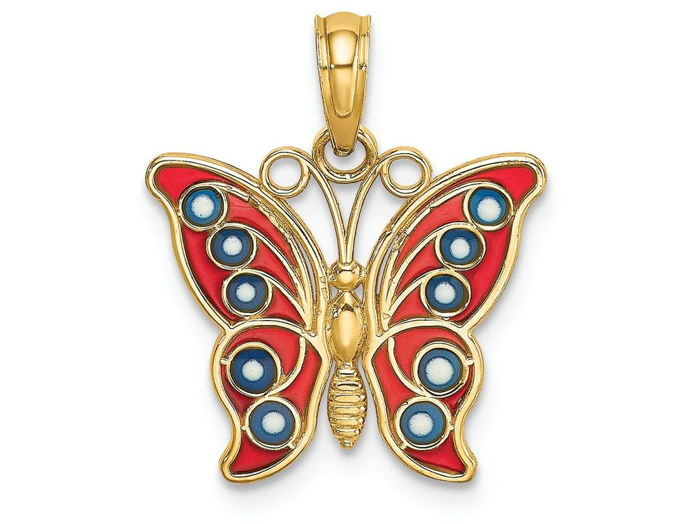 FJC Finejewelers 14k Yellow Gold Butterfly with Red Blue Stained Glass Filigree Wings Charm